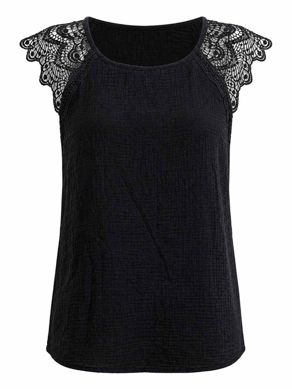 Charlie Paige Black Lace Shoulder Top NWT Large